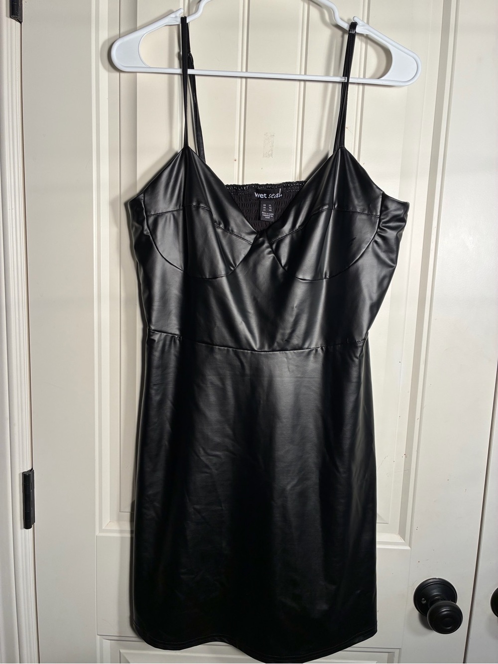 Wet Seal Black Faux Leather Mini Slip Dress Y2K sz xl women’s